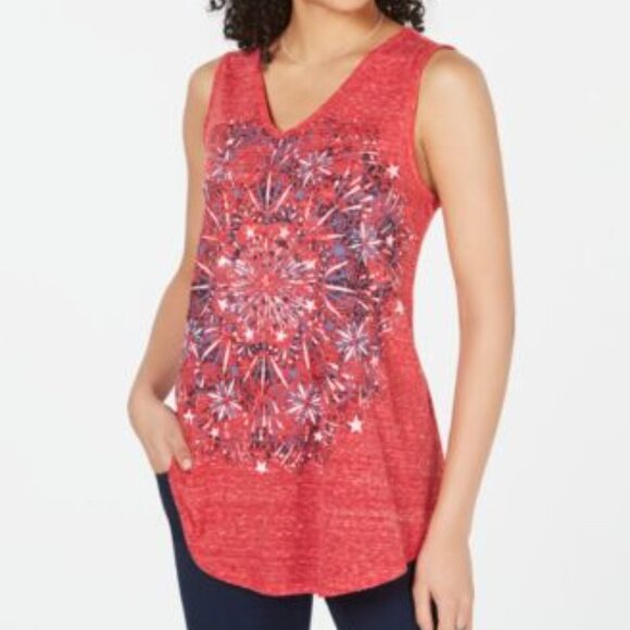Style & Co Graphic Tank Top PS Fireworks Red 545 - Picture 1 of 6